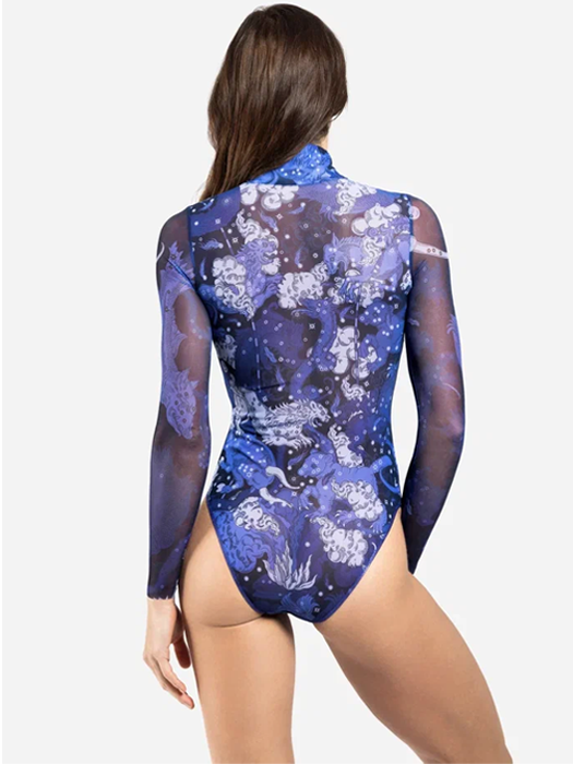 Слитный купальник с рукавом и молнией Rodasoleil "Черничные ночи" 