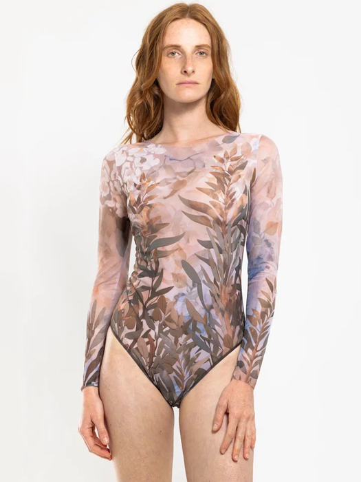 Слитный купальник с рукавом Rodasoleil "Оливки" 