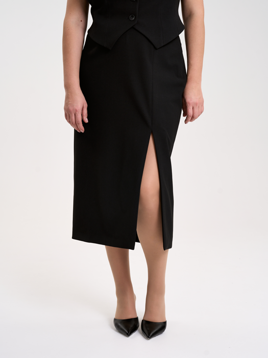 Юбка миди с разрезом (Черный)