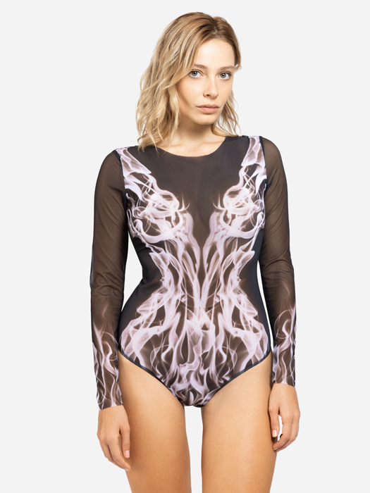 Слитный купальник с рукавом Rodasoleil "Дым" 