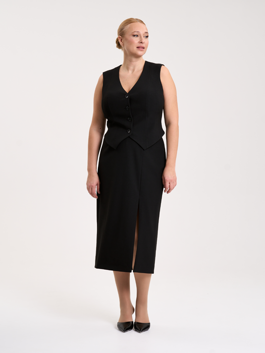 Юбка миди с разрезом (Черный)