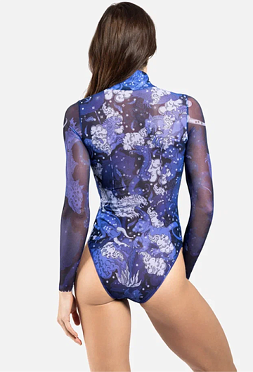 Слитный купальник с рукавом и молнией Rodasoleil "Черничные ночи" 
