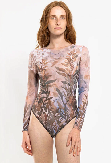 Слитный купальник с рукавом Rodasoleil "Оливки" 