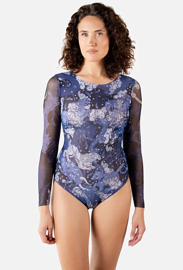 Слитный купальник с рукавом Rodasoleil "Черничные ночи" 
