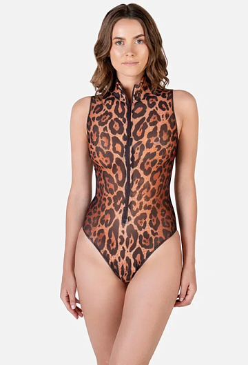 Слитный купальник без рукава с молнией Rodasoleil "Леопард 25"
