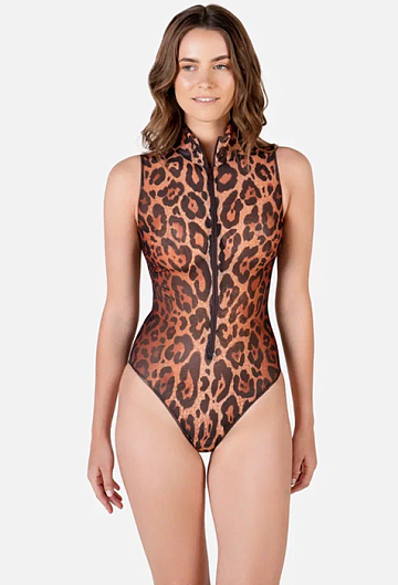 Слитный купальник без рукава с молнией Rodasoleil "Леопард 25"