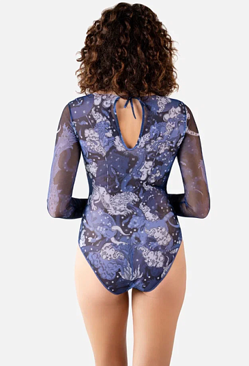 Слитный купальник с рукавом Rodasoleil "Черничные ночи" 