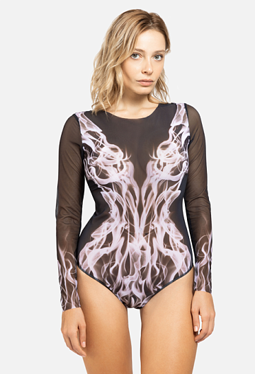Слитный купальник с рукавом Rodasoleil "Дым" 